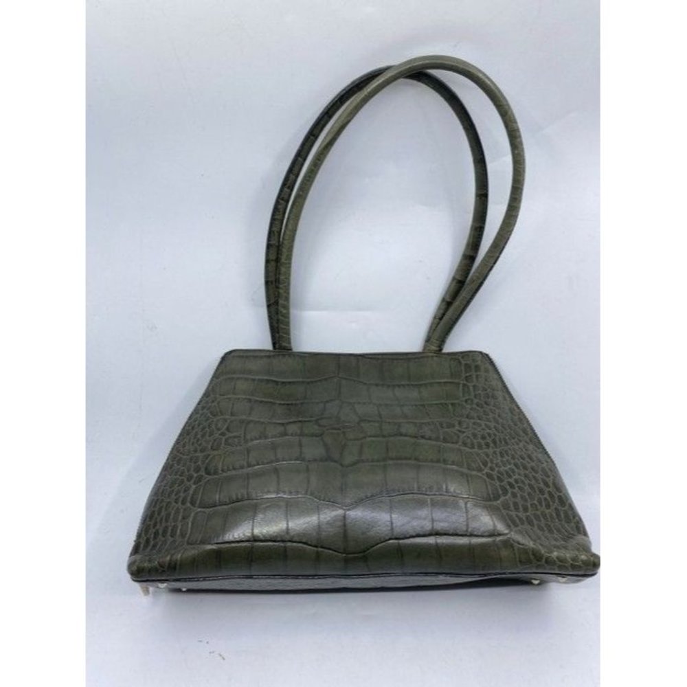 Furla Croco Embossed Bowler Green Leather Shoulder Bag - Picture 2 of 8
